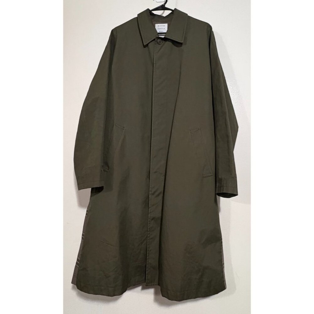 MISTER GENTLEMAN Check Switched Balmacaan Coat sz L color Khaki made in Japan